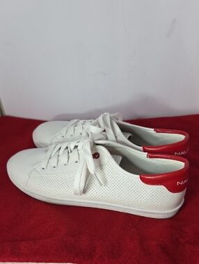 NAUTICA White Leather Sneakers with Red Heel Accent Womens Size 9